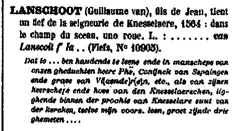 Kort bronfragment bij De Raadt over Guillaume Van Landschoot en een wiel in zijn zegel