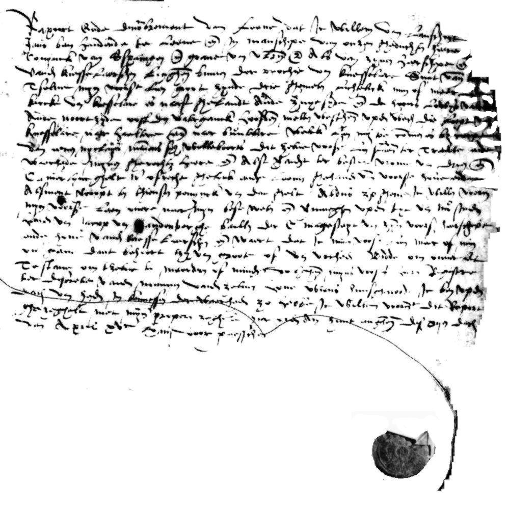 De oorspronkelijke brief van Willem Van Lanschoot met onderaan het werkelijk aangehangen zegel