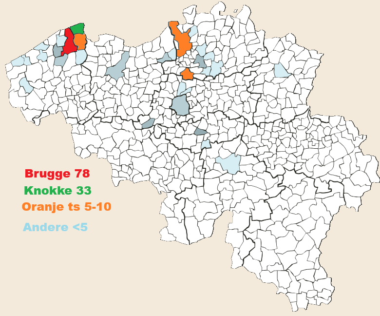 Verspreidingskaart van de familienaam Lantsoght in België, 2008